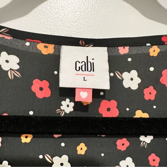 Cabi Women's Cheerful Blouse Sz. Large Floral Print and Striped Cuffs Style 3957 - Picture 5 of 13